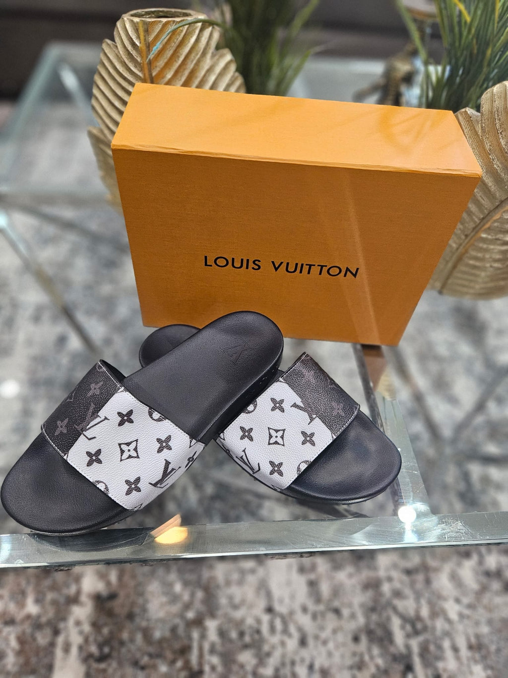 Black + Grey Charm Slides