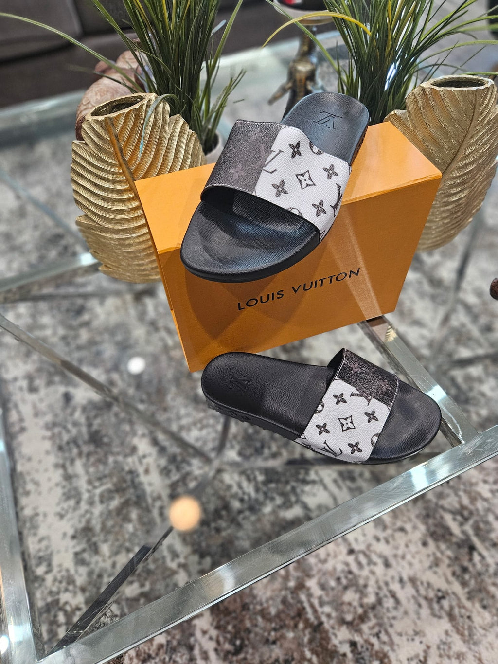 Black + Grey Charm Slides